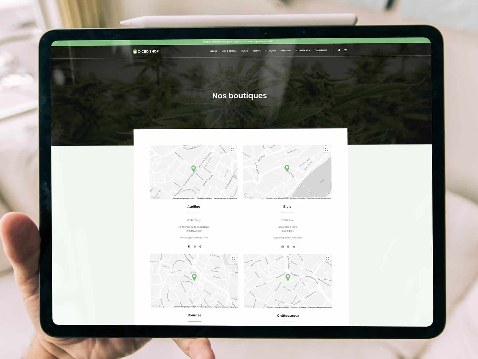 Création du site internet O'CBD Shop par notre agence de communication située à Limoges